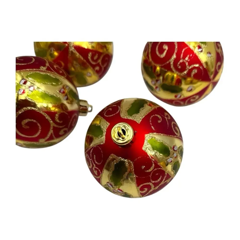 Red Gold Glitter‎ Christmas Ornaments 9 Ct Christmas Shatterproof Plastic EUC